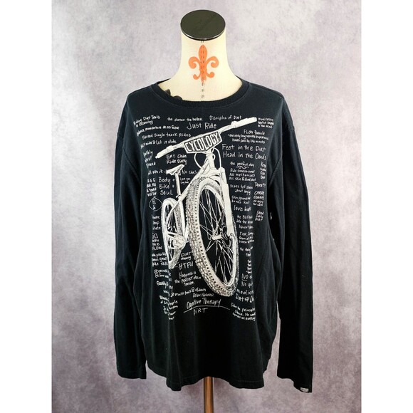 Cycology Men's 2XL Black Long Sleeve Graphic Tee Shirt Pullover 100% Cotton Bike - Picture 1 of 12